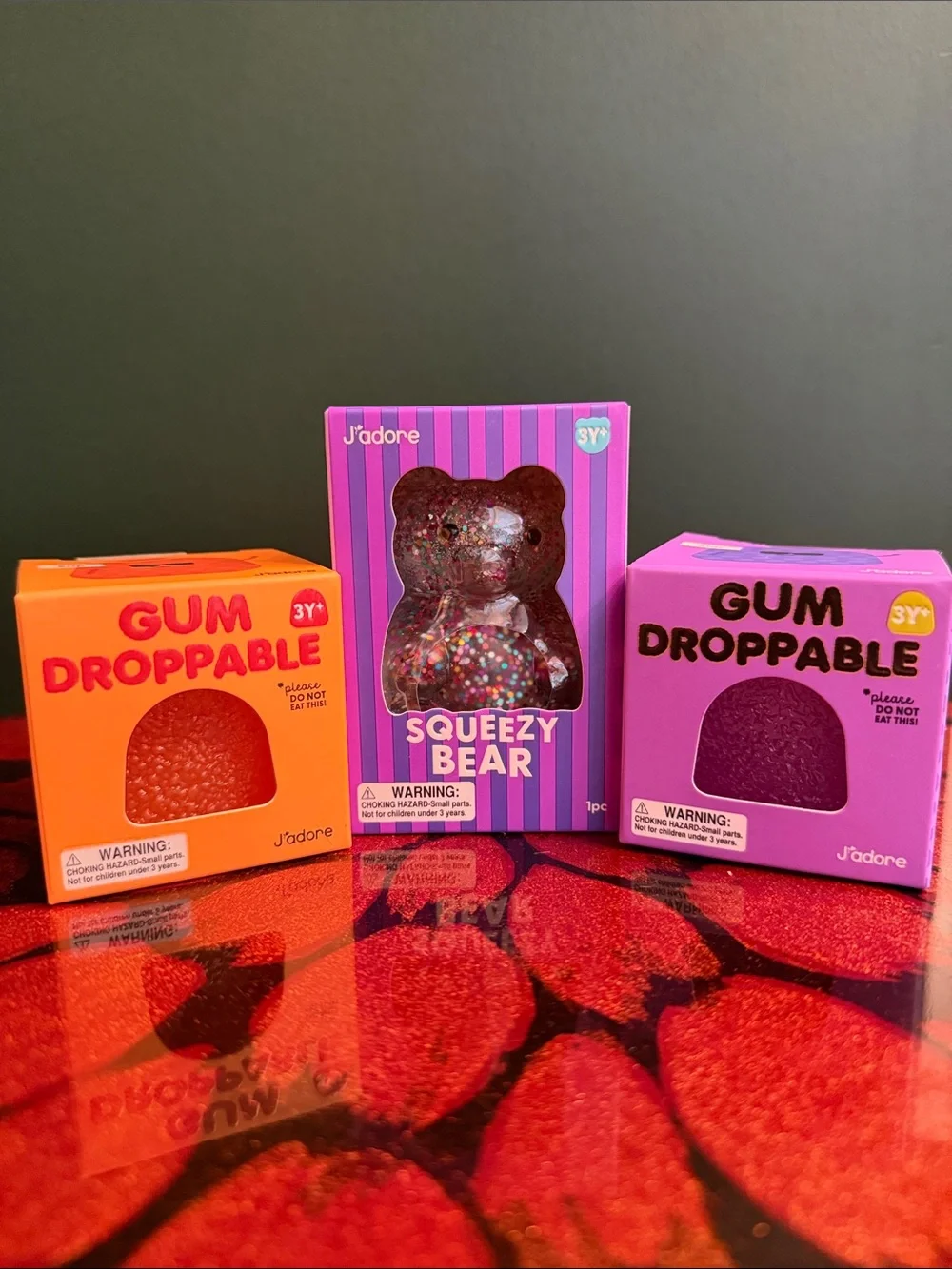 J’adore Bundle -Glitter Squeezy Bear + Orange & Purple Gum Droppable
